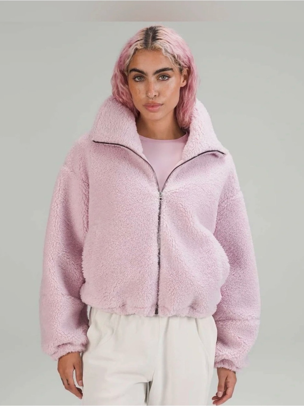 Lululemon Cinchable Fleece Zip Up Jacket Size 4 Pink Peony